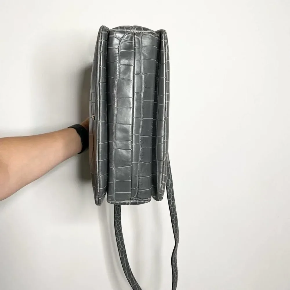 Kate Spade Gray Croc Embossed Leather Satchel Bag Quiet Luxury Chic Capsule